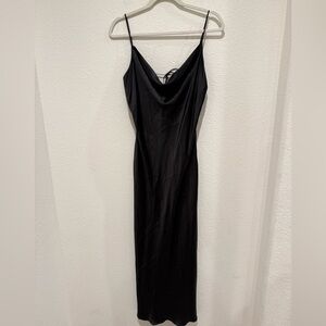 Victoria's Secret 100% Silk black Maxi slip dress cowl neckline Large